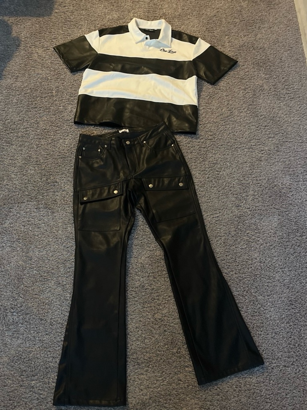 One Love Black and White striped leather set